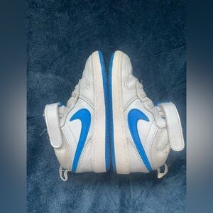 White and Blue High-Top Sneakers